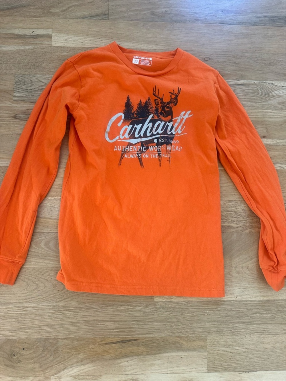 Carhartt Orange Long Sleeve Tee with Deer Graphic